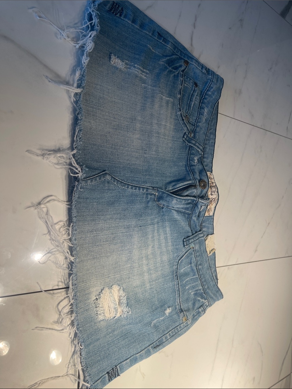Vanilla Star Light Blue Distressed Denim Mini Skirt